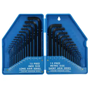 Allen / hex key 30pc set metric 0.7mm - 10mm / imperial / AF 0.028 - 3/8 LSR30